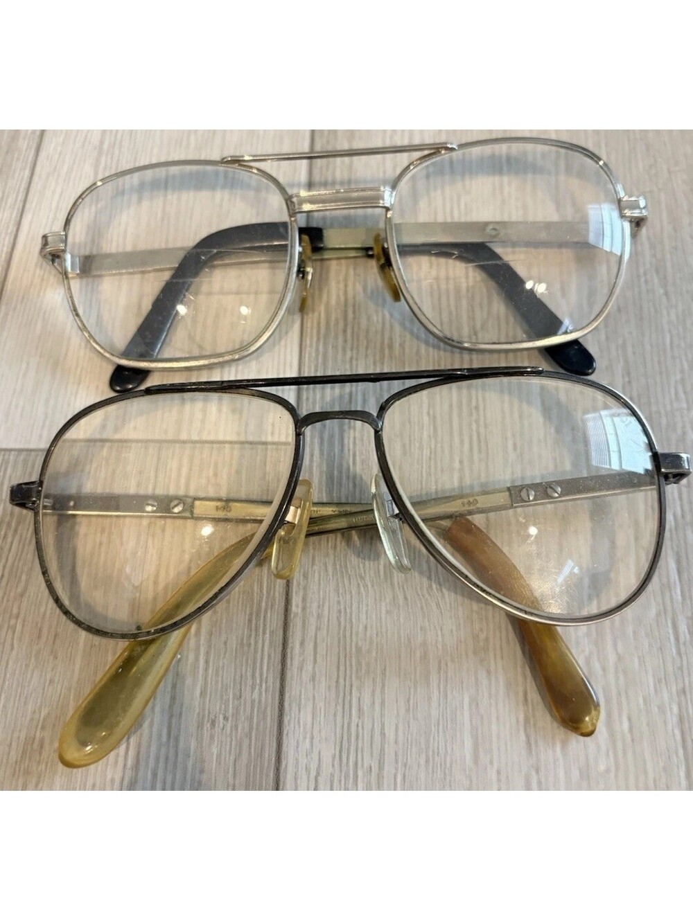 Lot of 2 Vintage Aviator Eyeglass Frames Double Bridge Silver Metal Men's Retro